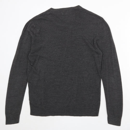 Atlantic Bay Mens Grey V-Neck Acrylic Pullover Jumper Size L Long Sleeve