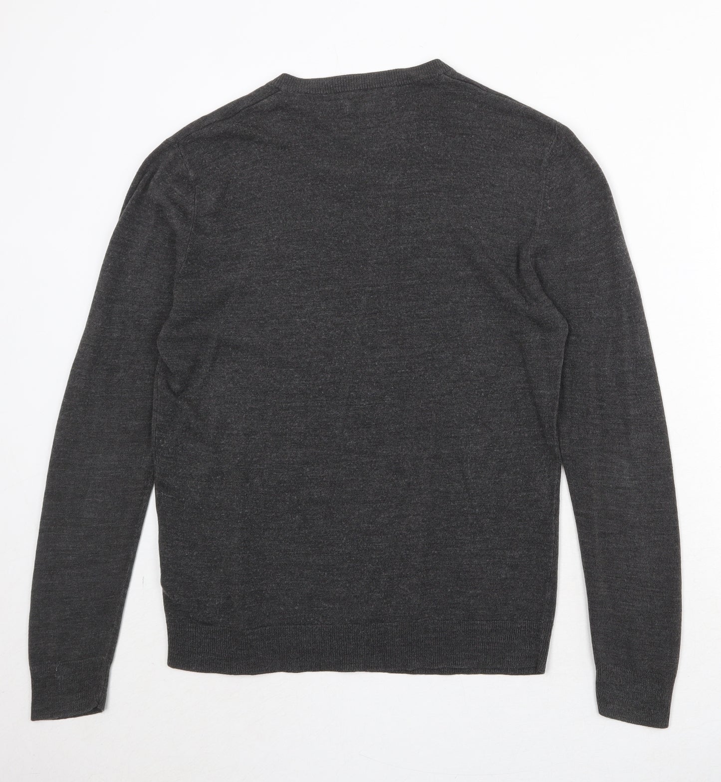 Atlantic Bay Mens Grey V-Neck Acrylic Pullover Jumper Size L Long Sleeve