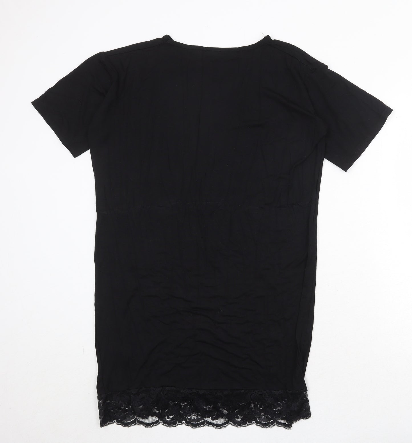 Boohoo Womens Black Viscose T-Shirt Dress Size 8 Round Neck Pullover