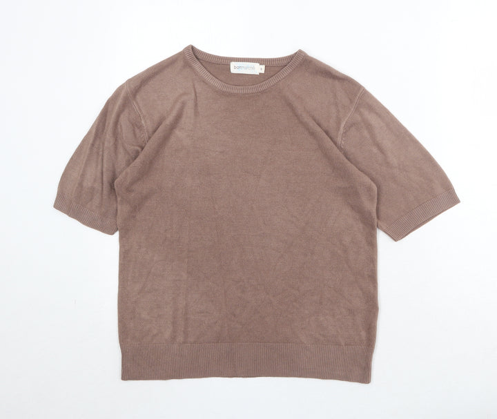 Bonmarché Womens Brown Round Neck Acrylic Pullover Jumper Size S