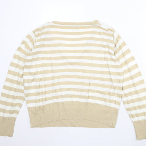 Bonmarché Womens Beige V-Neck Striped Acrylic Pullover Jumper Size M