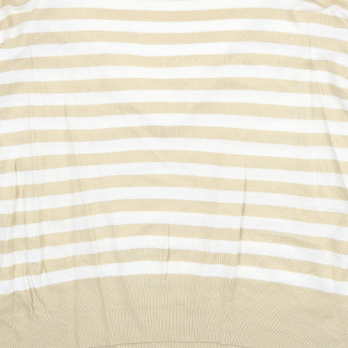 Bonmarché Womens Beige V-Neck Striped Acrylic Pullover Jumper Size M