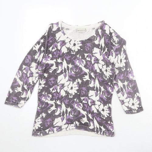Minuet Womens White Round Neck Floral Viscose Pullover Jumper Size 10