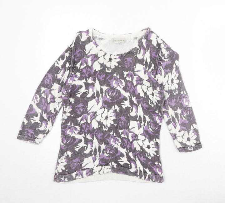 Minuet Womens White Round Neck Floral Viscose Pullover Jumper Size 10