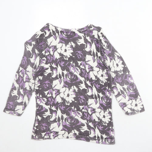 Minuet Womens White Round Neck Floral Viscose Pullover Jumper Size 10