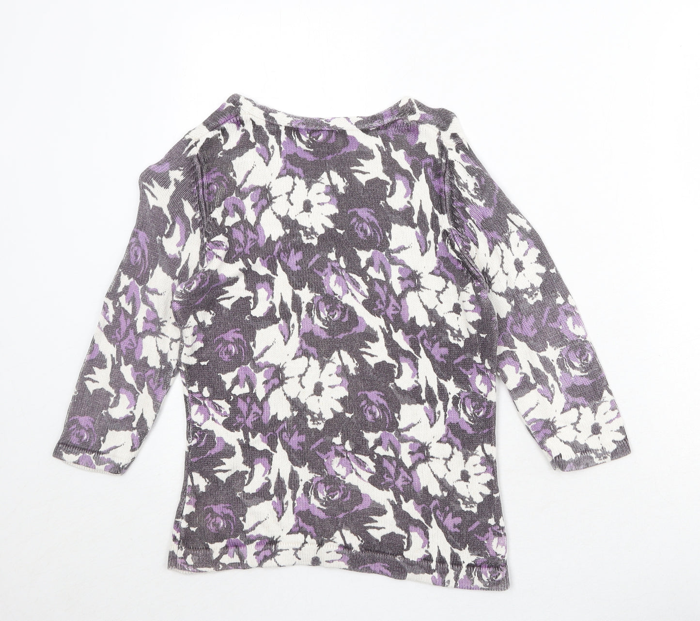 Minuet Womens White Round Neck Floral Viscose Pullover Jumper Size 10