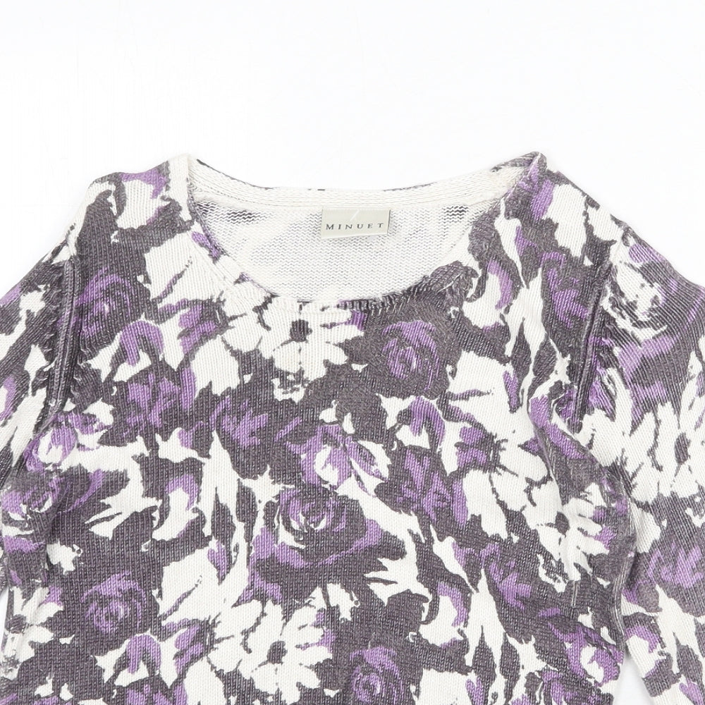 Minuet Womens White Round Neck Floral Viscose Pullover Jumper Size 10