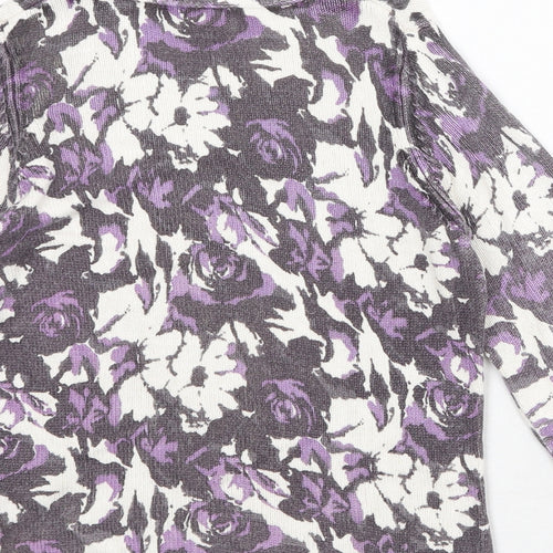 Minuet Womens White Round Neck Floral Viscose Pullover Jumper Size 10