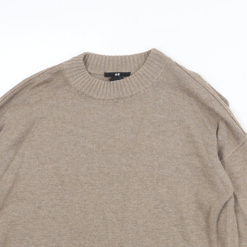 H&M Womens Beige Round Neck Acrylic Pullover Jumper Size XS