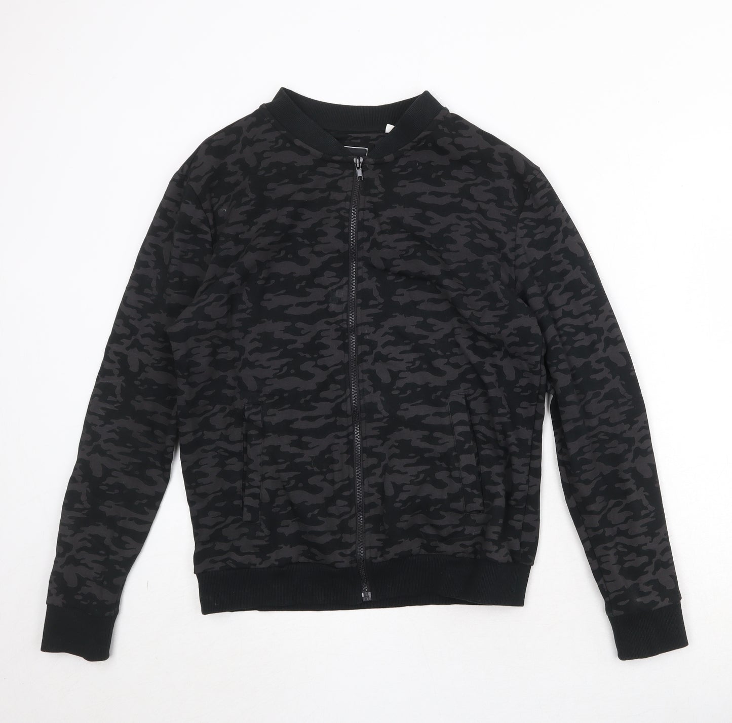 Brave Soul Mens Black Camouflage Cotton Full Zip Sweatshirt Size S