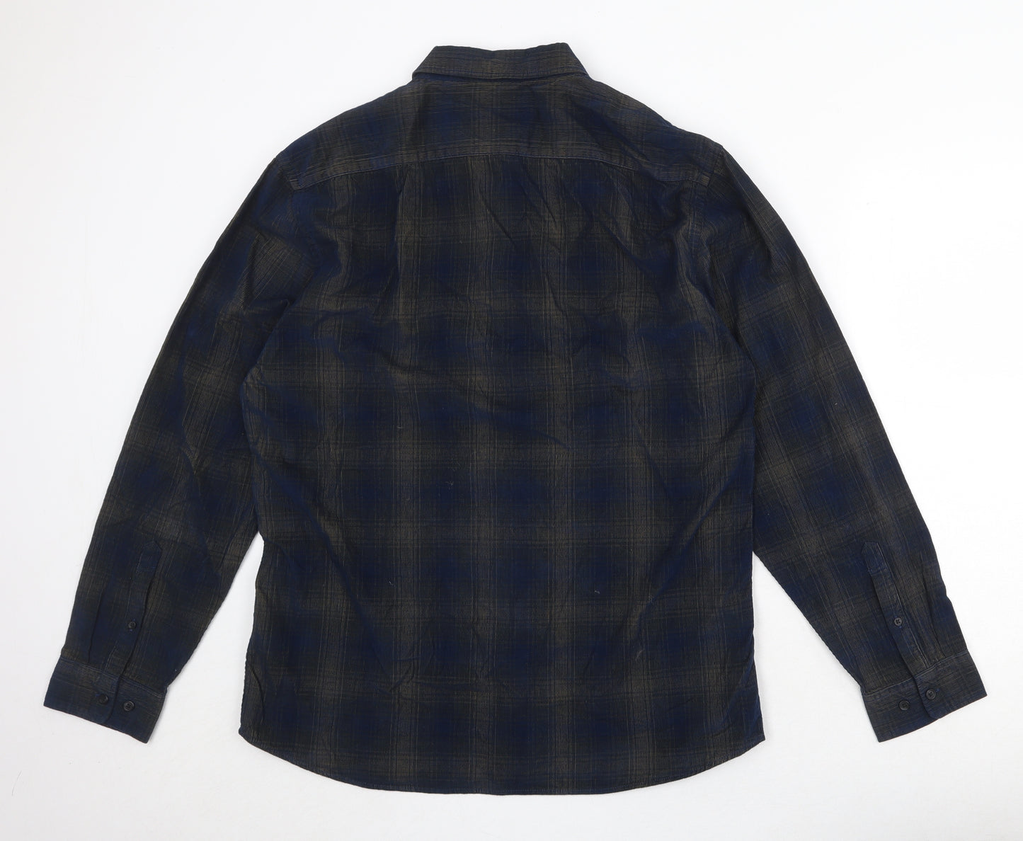 Marks and Spencer Mens Blue Plaid Cotton Button-Up Size XL Collared Button