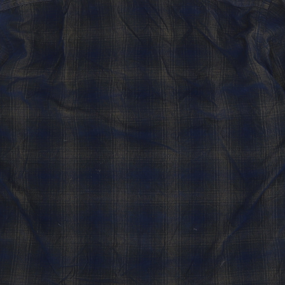 Marks and Spencer Mens Blue Plaid Cotton Button-Up Size XL Collared Button