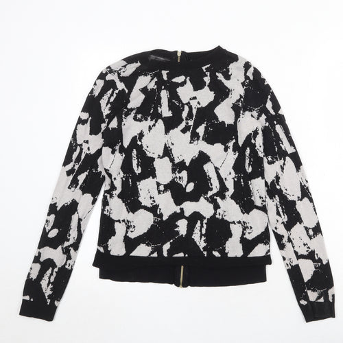 H&M Womens Black Round Neck Geometric Viscose Pullover Jumper Size S