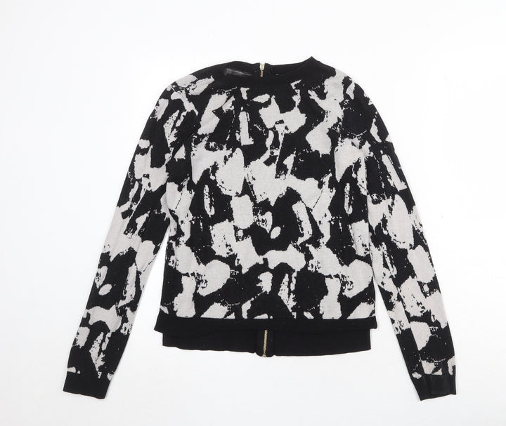 H&M Womens Black Round Neck Geometric Viscose Pullover Jumper Size S