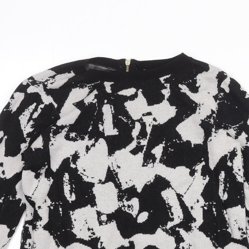 H&M Womens Black Round Neck Geometric Viscose Pullover Jumper Size S
