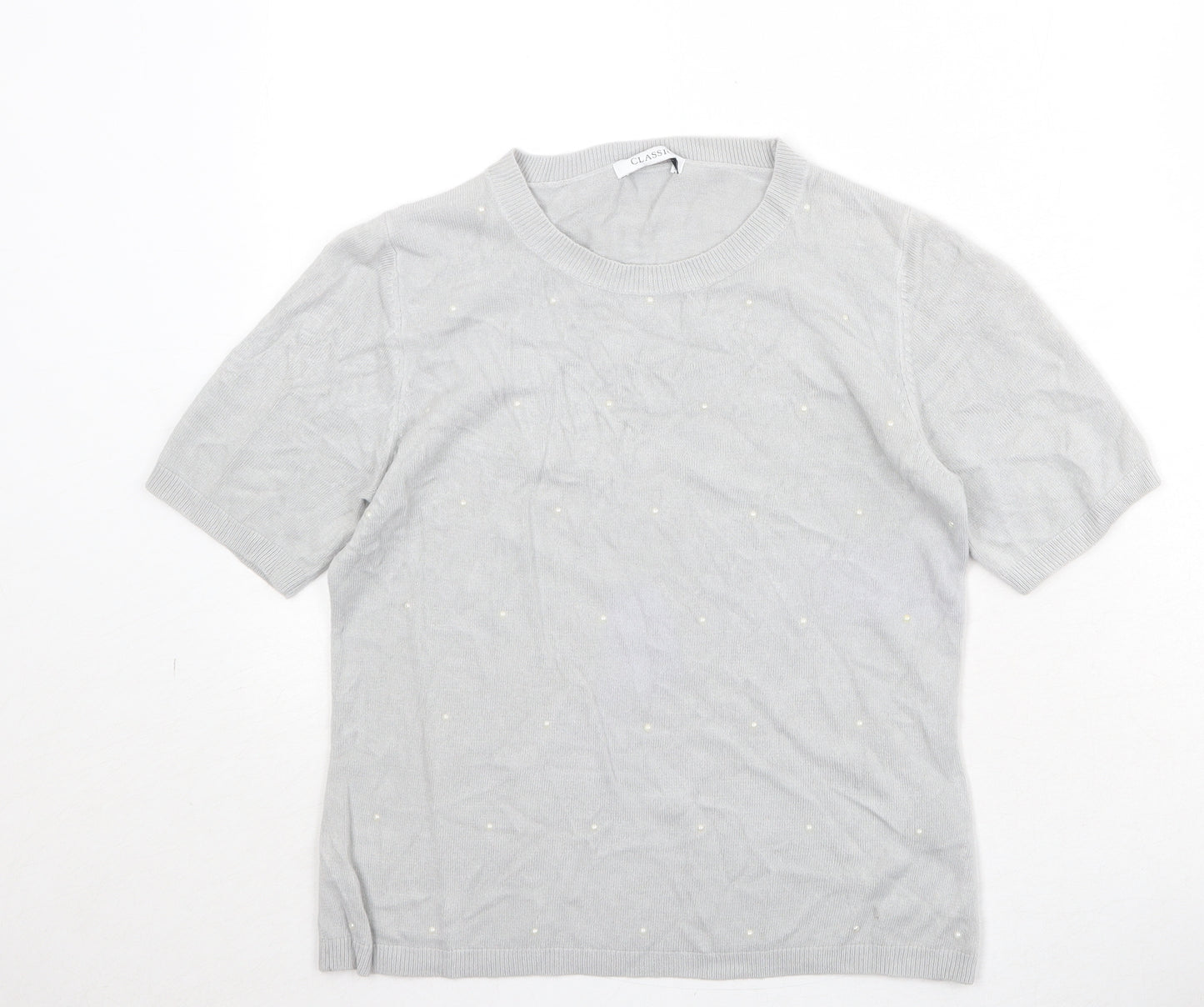 Marks and Spencer Womens Grey Acrylic Basic T-Shirt Size 10 Round Neck