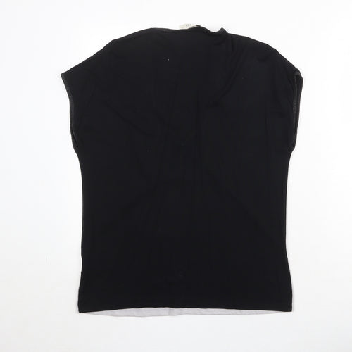 Oasis Womens Black Polyester Basic T-Shirt Size S V-Neck