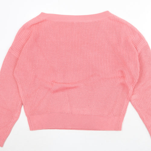 Divided by H&M Womens Pink V-Neck Acrylic Pullover Jumper Size L