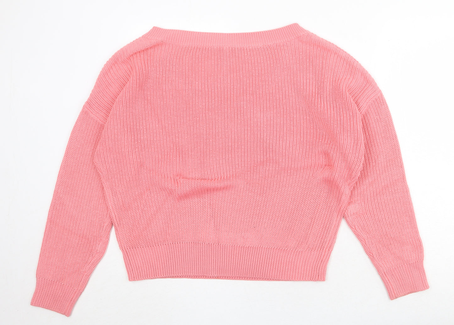 Divided by H&M Womens Pink V-Neck Acrylic Pullover Jumper Size L