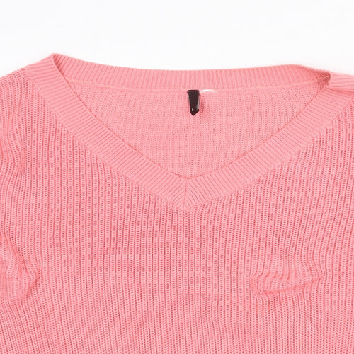 Divided by H&M Womens Pink V-Neck Acrylic Pullover Jumper Size L