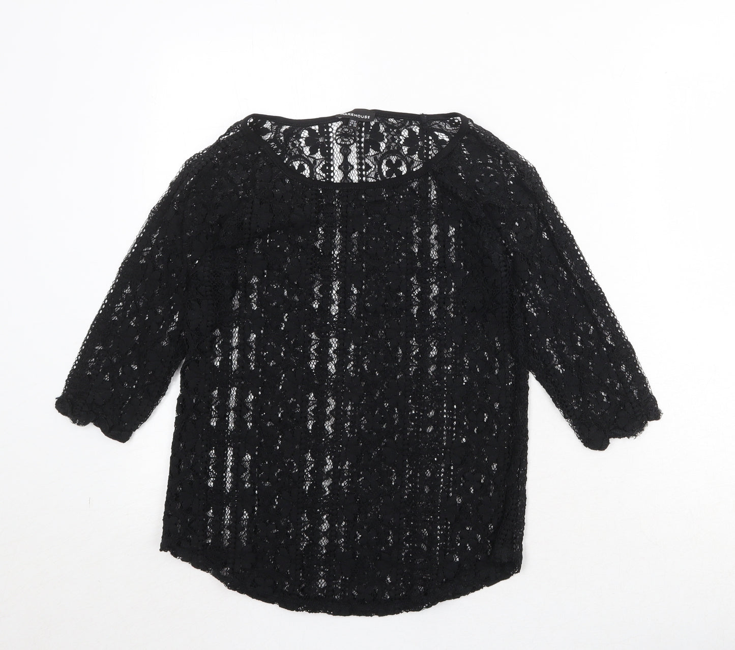 Warehouse Womens Black Geometric Polyester Basic Blouse Size 6 Round Neck