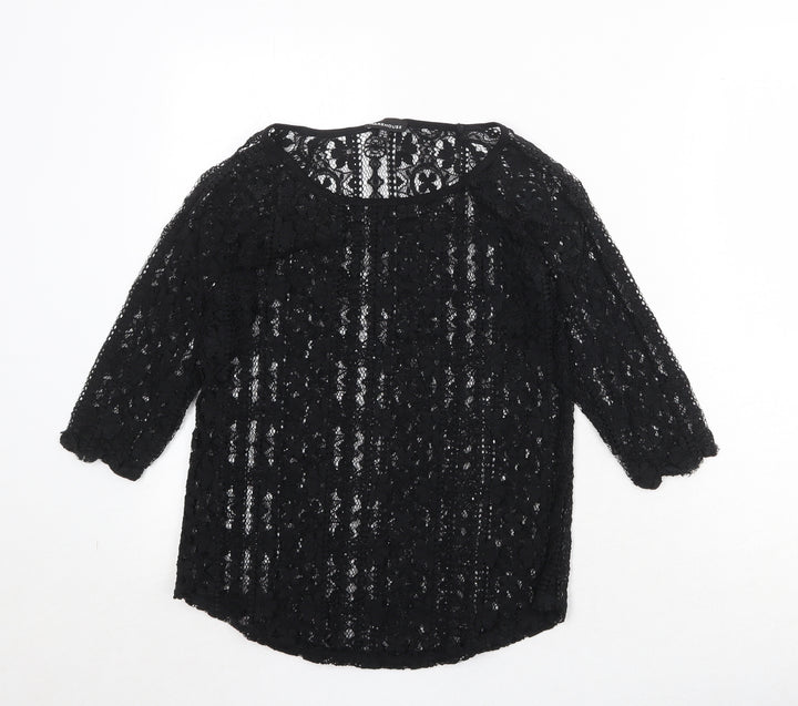 Warehouse Womens Black Geometric Polyester Basic Blouse Size 6 Round Neck