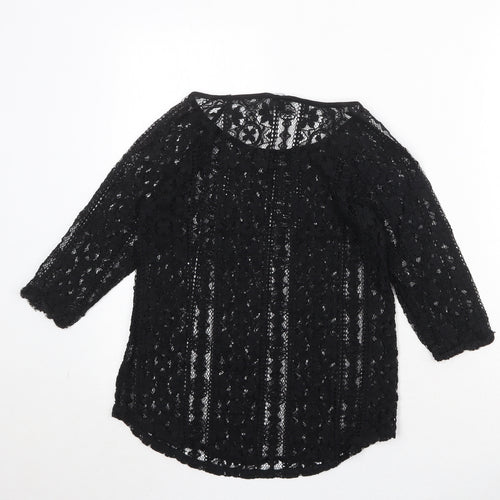 Warehouse Womens Black Geometric Polyester Basic Blouse Size 6 Round Neck