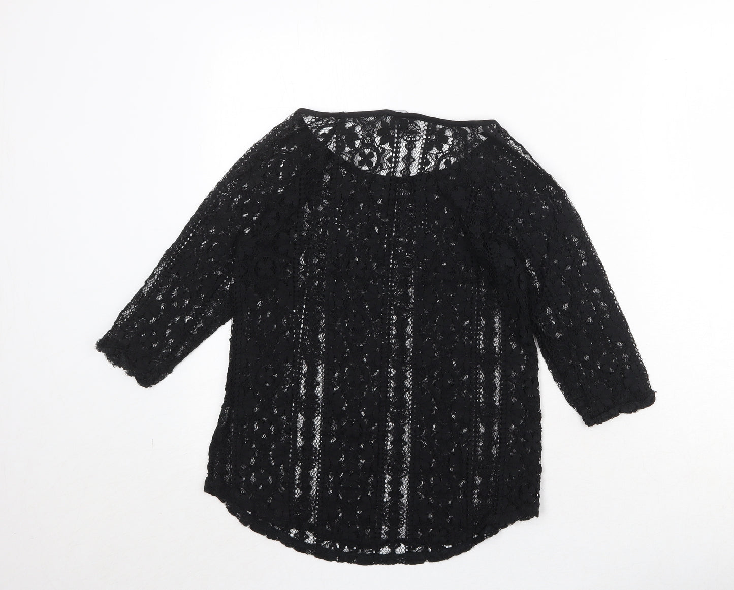 Warehouse Womens Black Geometric Polyester Basic Blouse Size 6 Round Neck
