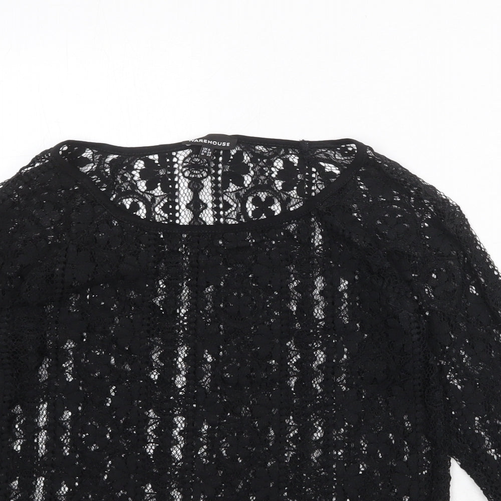 Warehouse Womens Black Geometric Polyester Basic Blouse Size 6 Round Neck