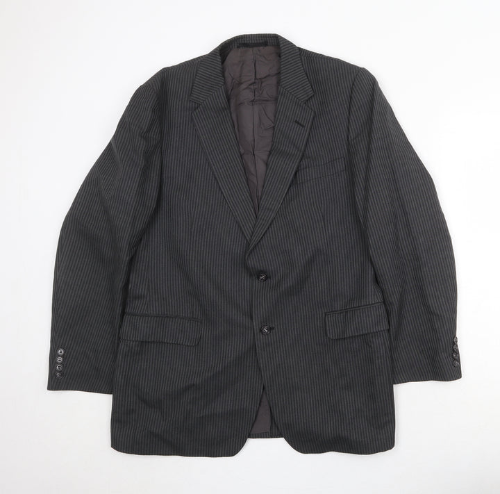 St Michael Mens Grey Striped Polyester Jacket Suit Jacket Size 42 Regular