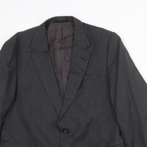 St Michael Mens Grey Striped Polyester Jacket Suit Jacket Size 42 Regular