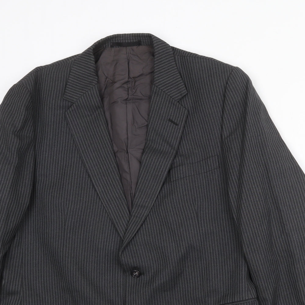 St Michael Mens Grey Striped Polyester Jacket Suit Jacket Size 42 Regular