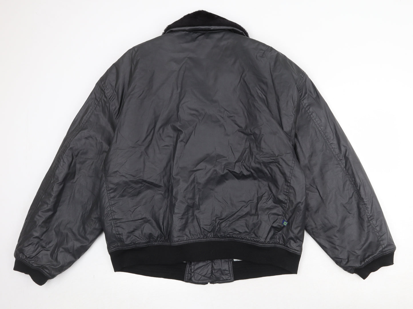 Full Circle Mens Black Bomber Jacket Jacket Size L Zip - Faux Fur Collar