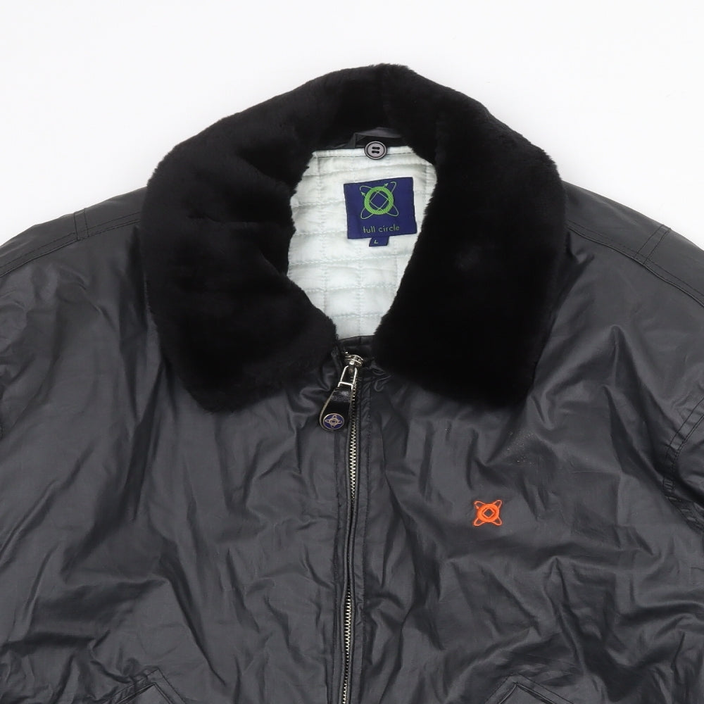 Full Circle Mens Black Bomber Jacket Jacket Size L Zip - Faux Fur Collar