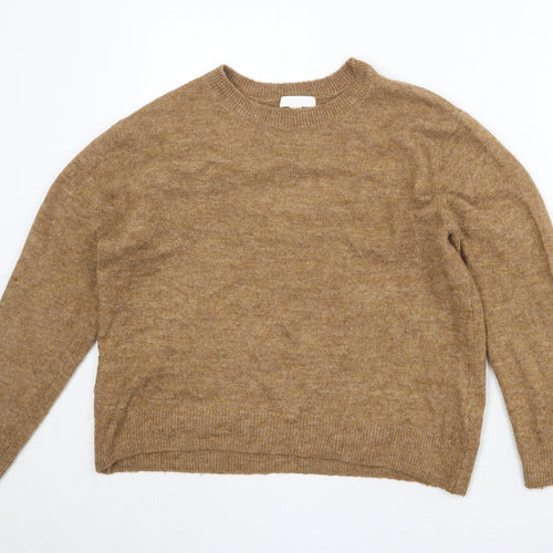 H&M Womens Brown Round Neck Acetate Pullover Jumper Size S