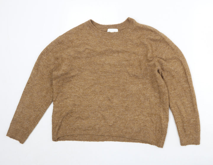 H&M Womens Brown Round Neck Acetate Pullover Jumper Size S