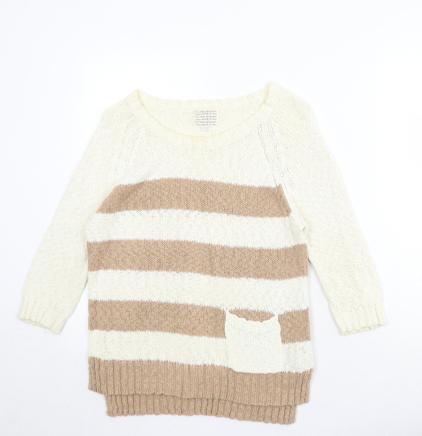 New Look Womens Beige Boat Neck Cotton Pullover Jumper Size 12