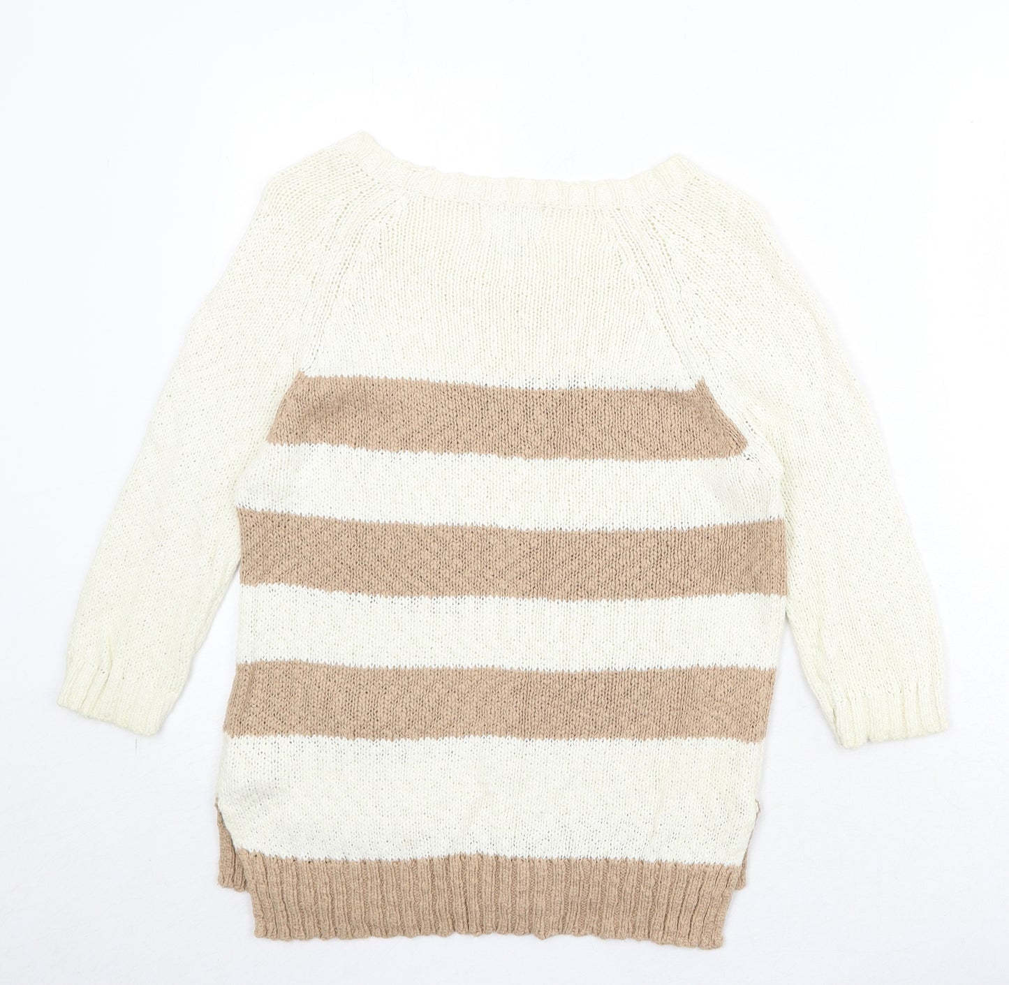New Look Womens Beige Boat Neck Cotton Pullover Jumper Size 12