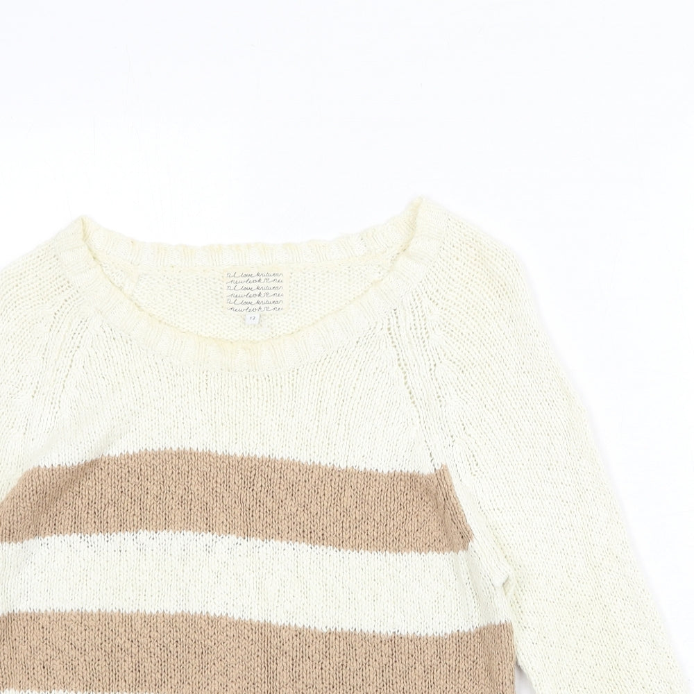 New Look Womens Beige Boat Neck Cotton Pullover Jumper Size 12