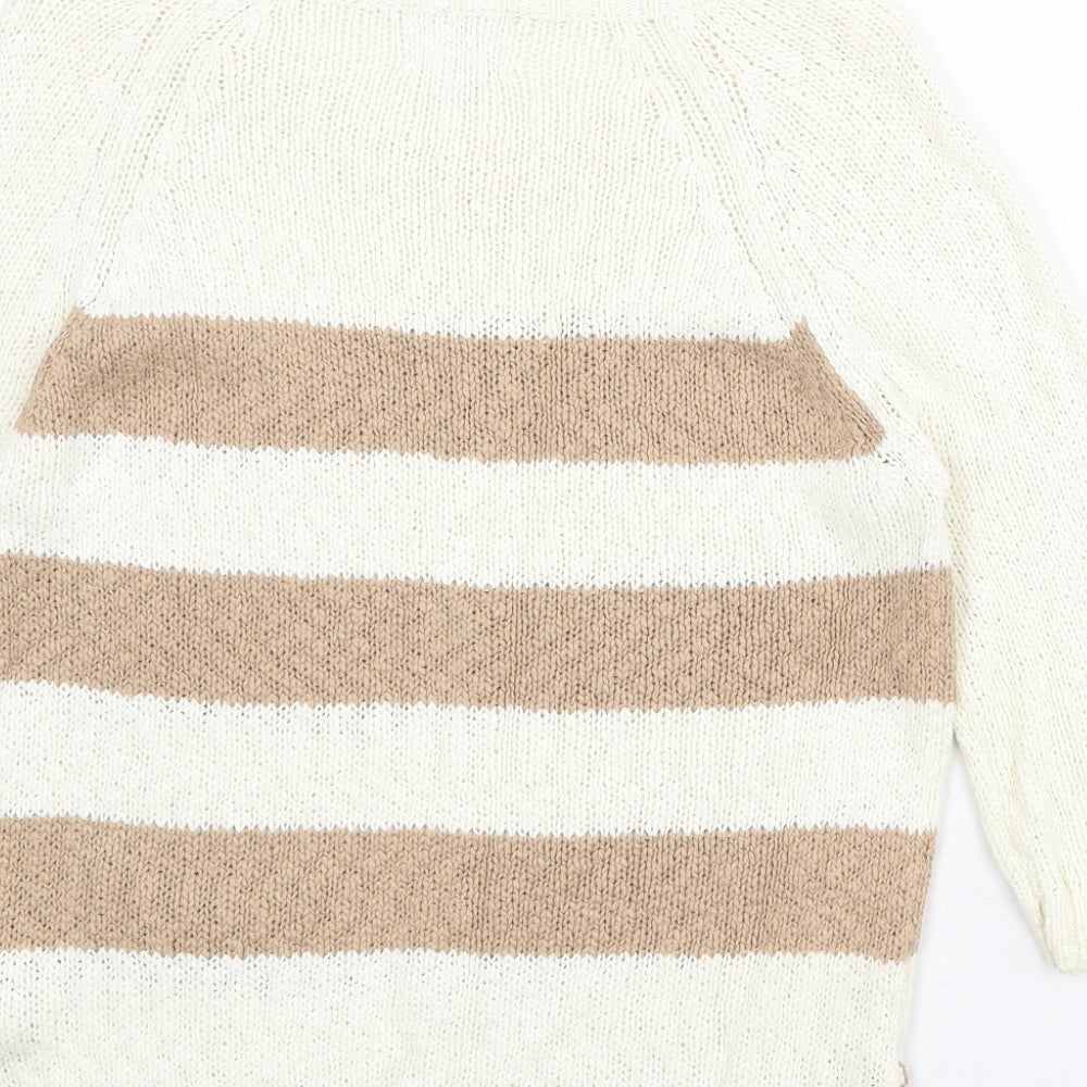New Look Womens Beige Boat Neck Cotton Pullover Jumper Size 12