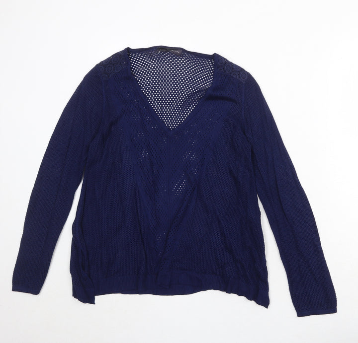 Marks and Spencer Womens Blue V-Neck Viscose Pullover Jumper Size 12