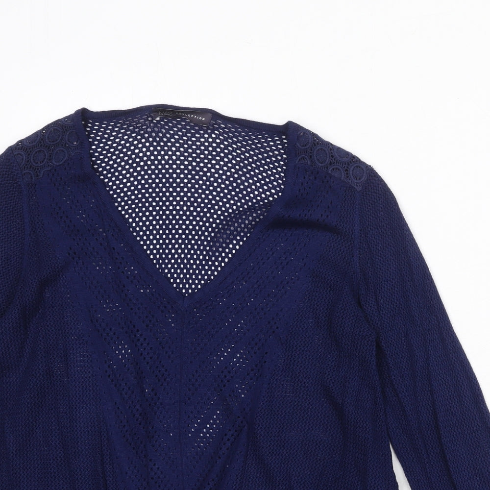 Marks and Spencer Womens Blue V-Neck Viscose Pullover Jumper Size 12