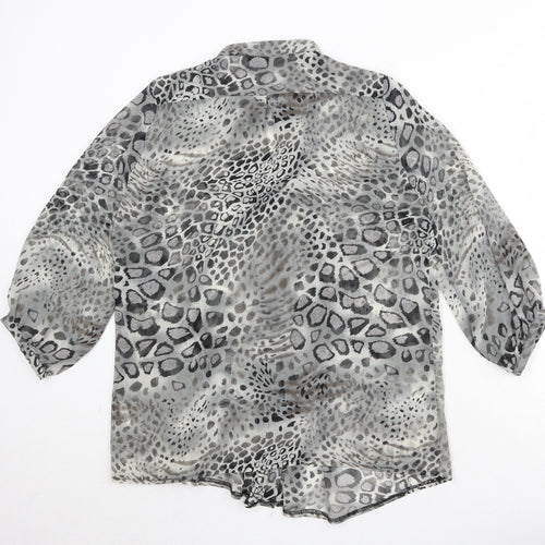 JUST ELEGANCE Womens Grey Animal Print Polyester Basic Button-Up Size 14 Round Neck - Leopard Pattern