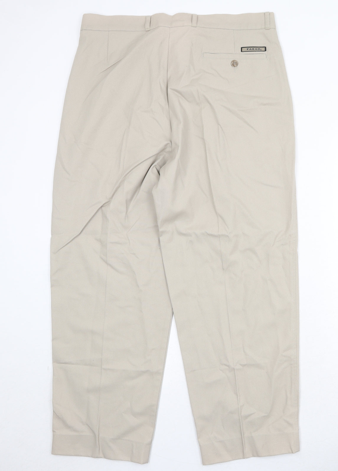 Farah Mens Beige Cotton Trousers Size 36 in Regular Zip