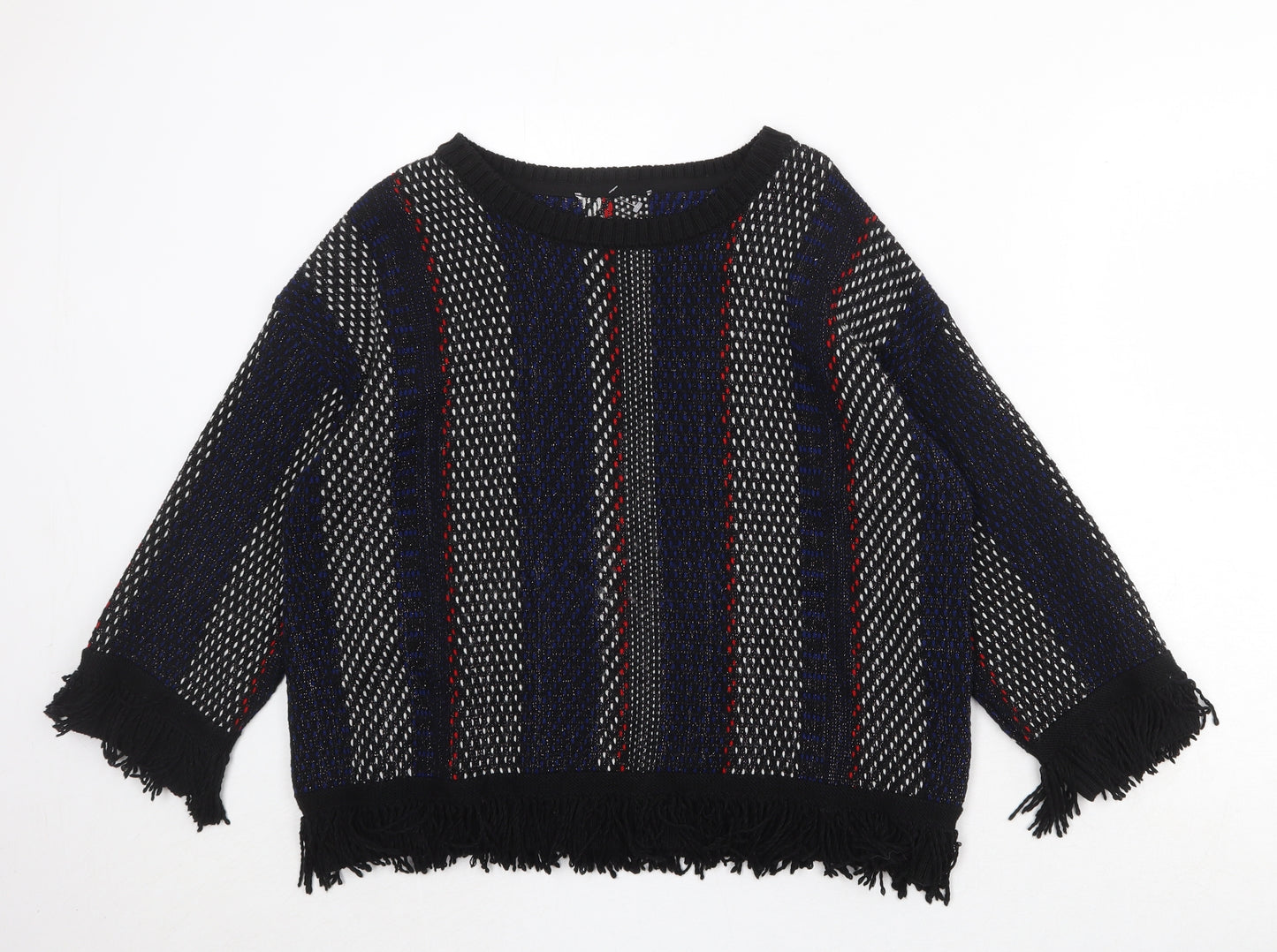 Marks and Spencer Womens Multicoloured Round Neck Striped Acrylic Pullover Jumper Size L