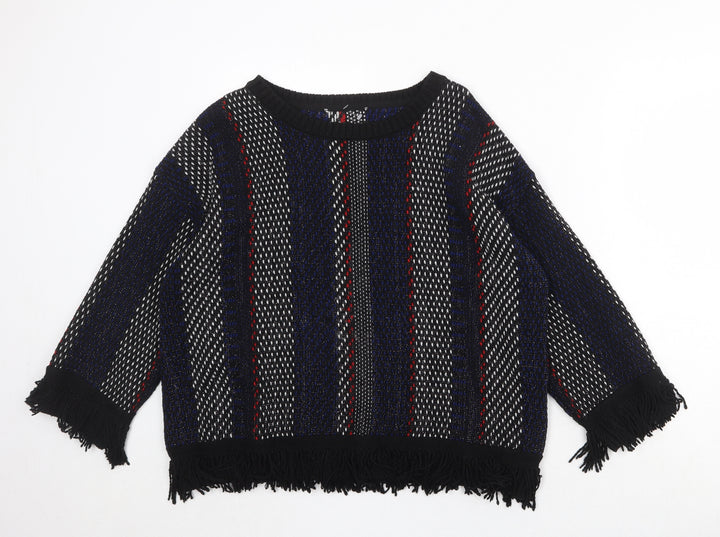 Marks and Spencer Womens Multicoloured Round Neck Striped Acrylic Pullover Jumper Size L