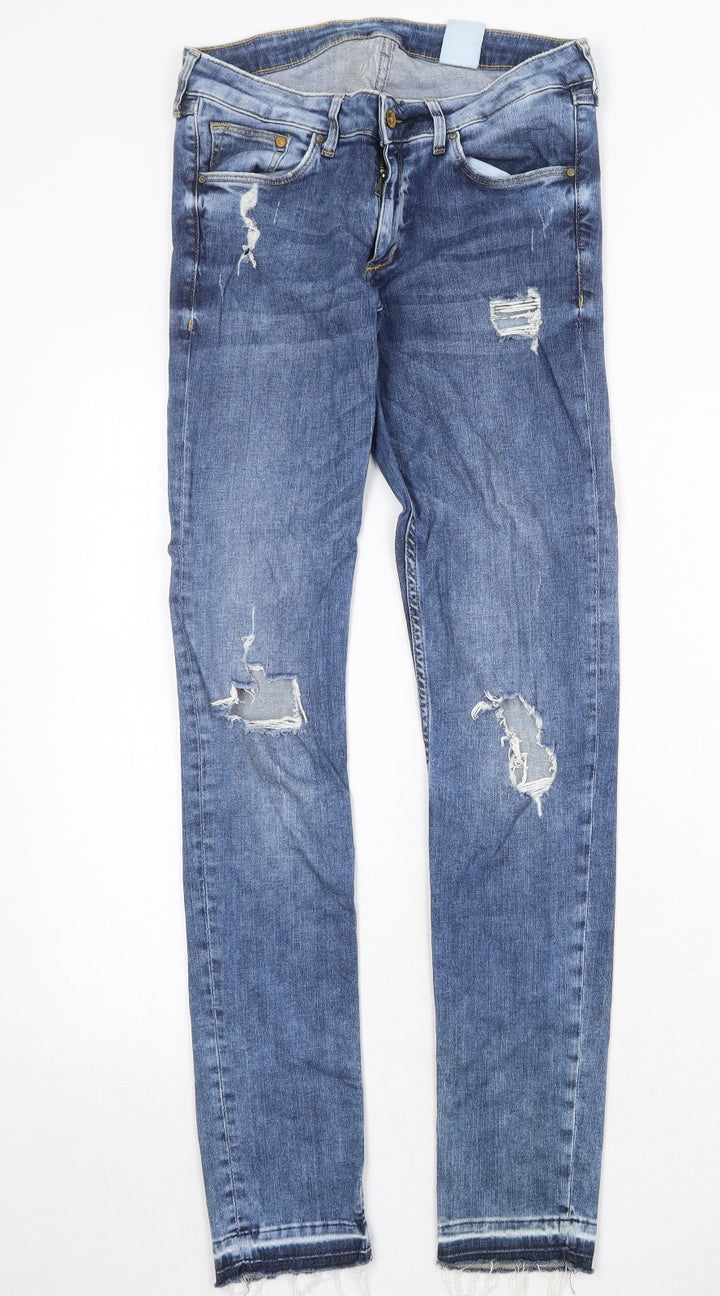 H&M Womens Blue Cotton Straight Jeans Size 31 in Regular Zip