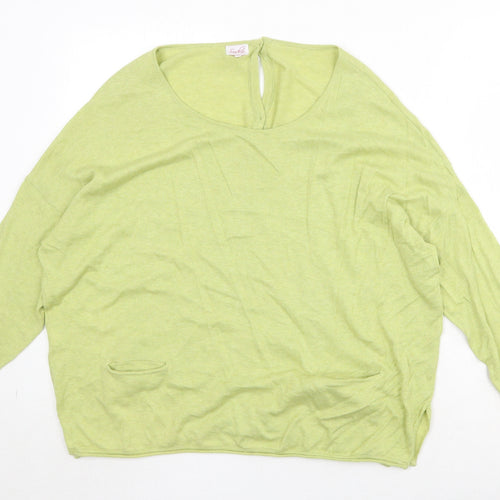 Saskia Womens Green Round Neck Cotton Pullover Jumper Size XL