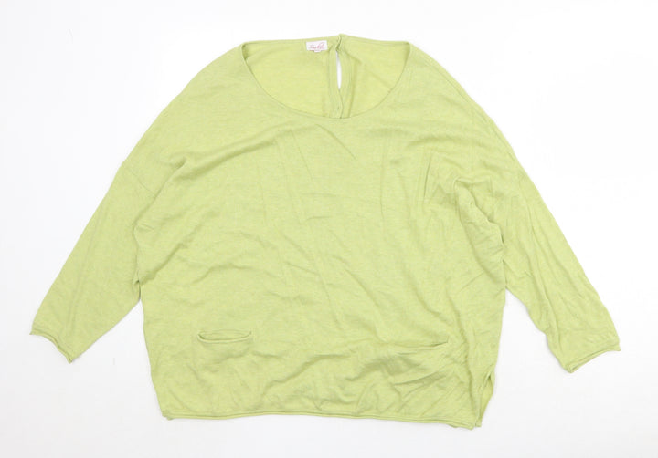 Saskia Womens Green Round Neck Cotton Pullover Jumper Size XL