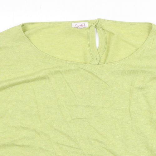 Saskia Womens Green Round Neck Cotton Pullover Jumper Size XL